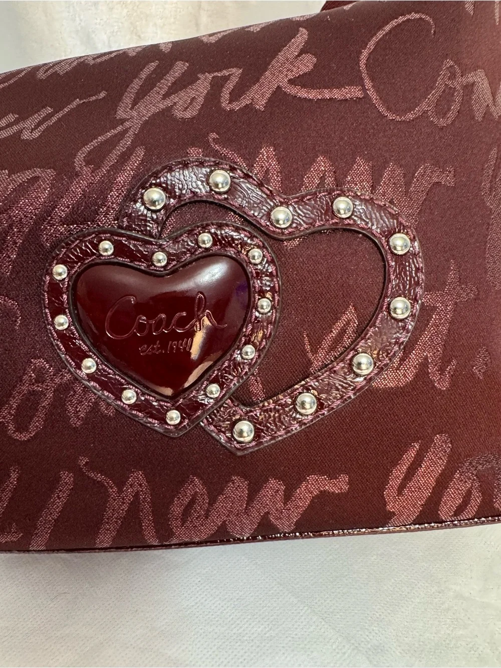 Coach Rare Limited Edition Holiday Poppy Signature Script Lurex Hobo Bag Merlot